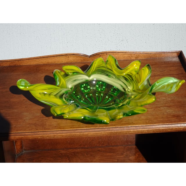 Vintage Murano Style Lime Green Art Glass Bowl ~ Serving Tray For Sale - Image 4 of 14