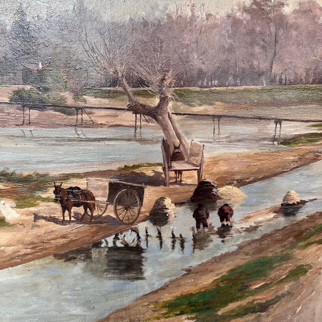A. Pulido García, Washerwomen of the Manzanares, 1890s, Oil on Canvas For Sale - Image 11 of 18