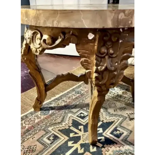 Early 20th Century Antique Gilt Wood French Style Round Center Table With Faux Marble Wood Top For Sale - Image 5 of 10