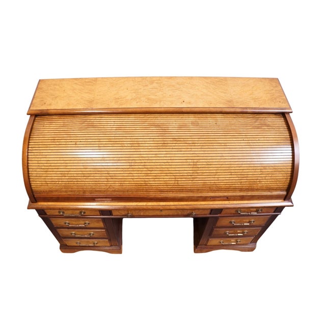 Jasper Cabinet Solid Mahogany & Elm Burl Traditional Regency Inspired 54" Roll Top Desk For Sale - Image 4 of 16