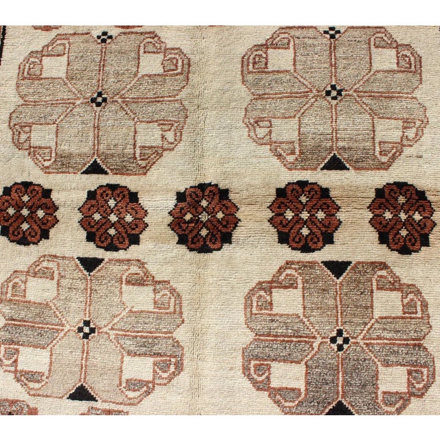 Persian Gabbeh Vintage Rug With Blossom Medallions in Brown, Ivory, Taupe, Green and Black For Sale In Atlanta - Image 6 of 9