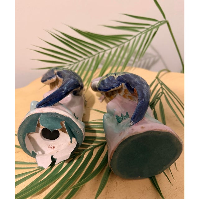 Mid 20th century Chinoiserie Hand Painted Parrots in the Style of Herend - A Pair For Sale In Miami - Image 6 of 6