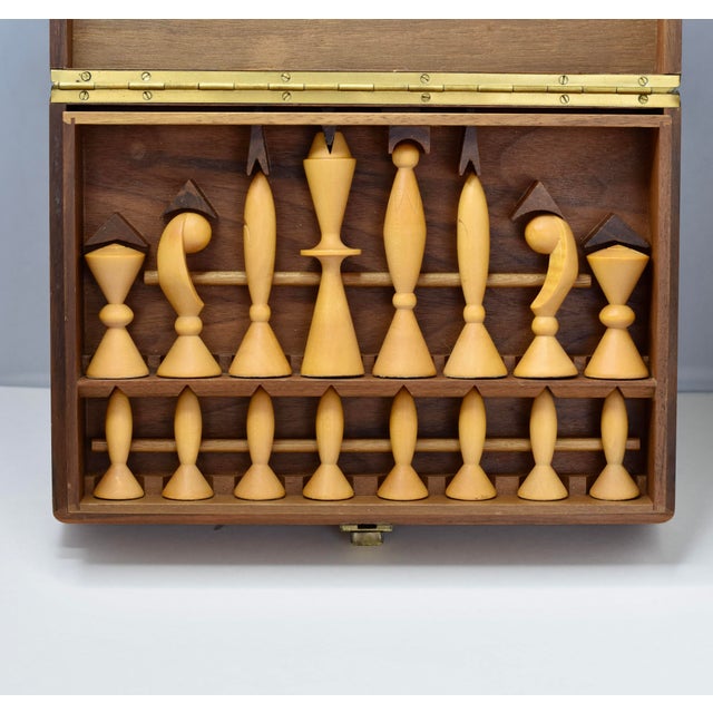 Anri Space Age Chess Set by Elliott Walnut Maple 1950 Italy, No Board For Sale - Image 11 of 13