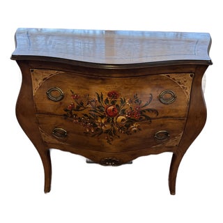 Vintage Decorative Crafts Italian Bombe Chest Hand Painted Floral Commode Italy For Sale
