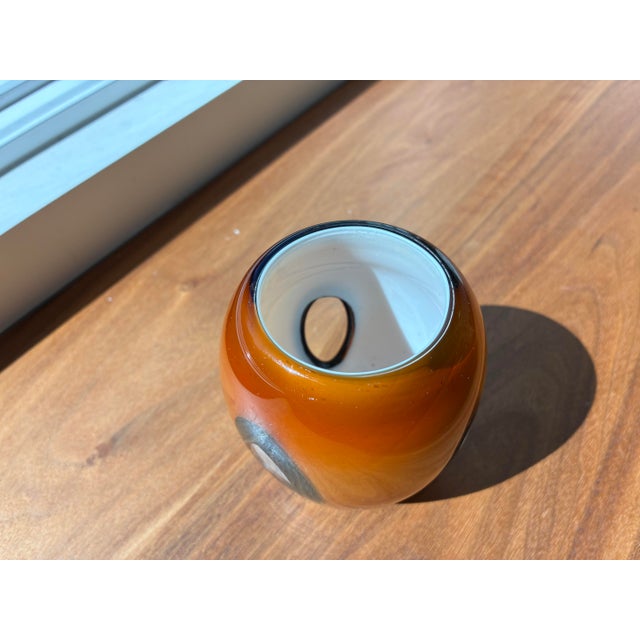 Glass Set of 2, Vintage Dreamlight Mediterrana German Sculptural Art Glass -Amber Votive & Organic Modern Bowl For Sale - Image 7 of 10