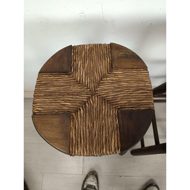 Brutalist Stools in Wood and Straw, 1950s, Set of 4 For Sale - Image 9 of 15