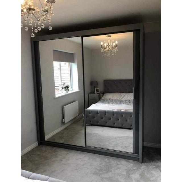 Modern Sliding Door Wardrobe Armoire With Shelving & Drawers – 250 Cm For Sale - Image 13 of 14