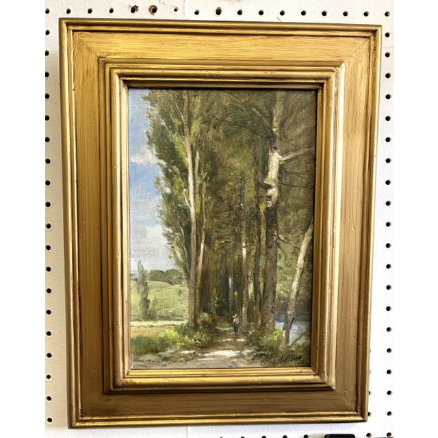 Robert Maione (American, 1932-1987) Original Signed and Framed Oil Painting on Canvas Titled 'Wooded Road by a River' C1976 For Sale - Image 18 of 18