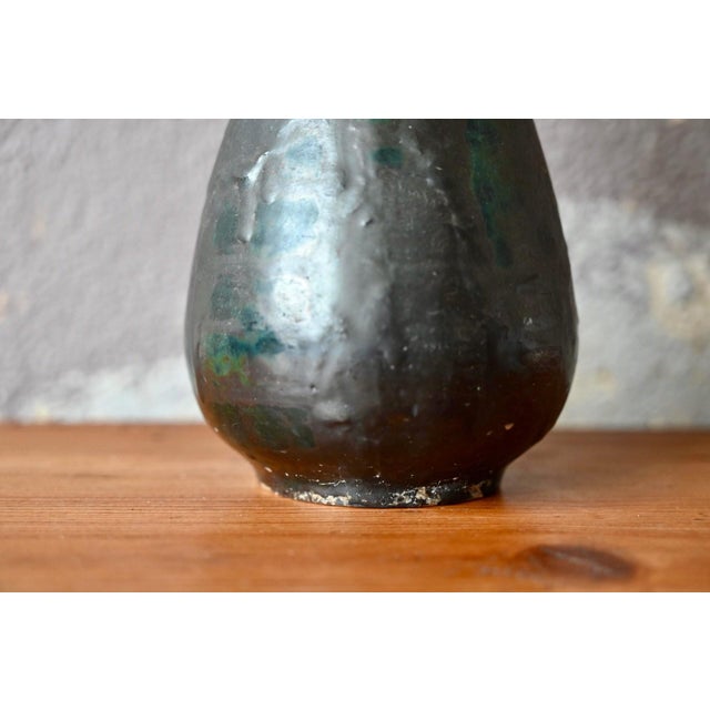 Ceramic Vintage Black and Green Glazed Studio Pottery Stoneware Vase, 1960s For Sale - Image 7 of 9