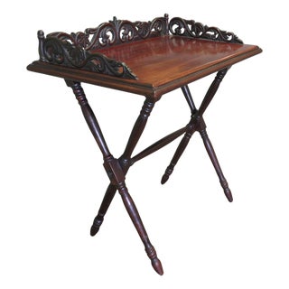 Carved Butlers Table with Tray on Stand For Sale