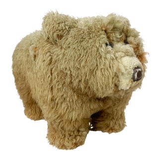 1950s Vintage Park Ave Scully & Scully Plush Lambs Wool Bear Foot Stool Ottoman For Sale