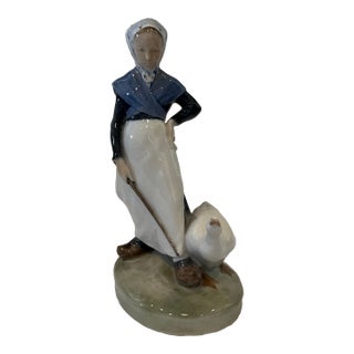 Mid 20th Century Royal Copenhagen Girl With Goose Figurine #528 For Sale