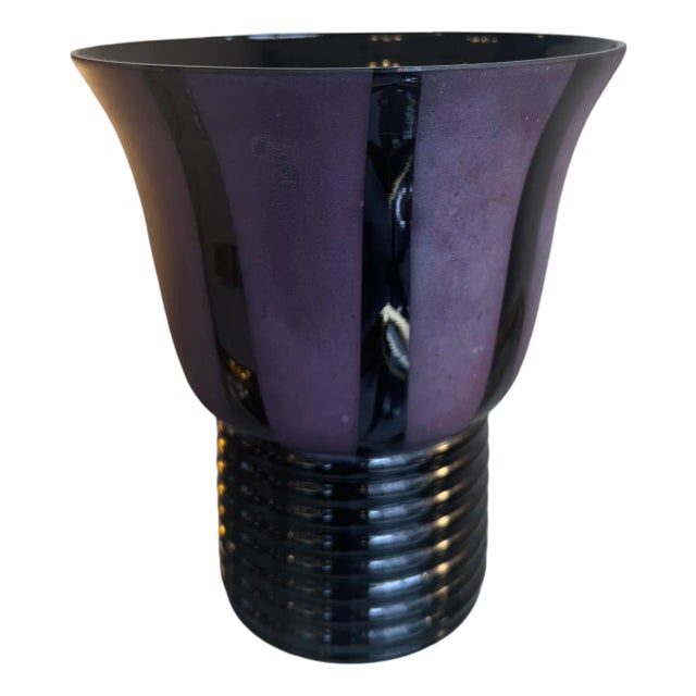 Art Deco Vase in Black Hyalite Glass, 1930 For Sale