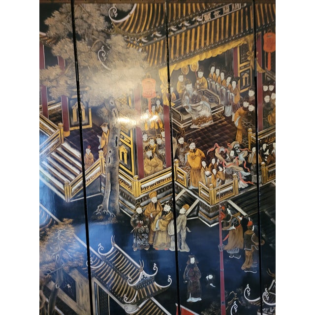 Coromandel Asian Lacquer 8 Panel Divider For Sale - Image 4 of 11