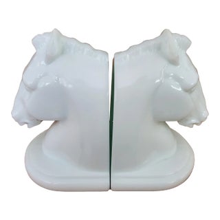 Mid 20th Century Milk Glass Horse Head Bookends - a Pair For Sale