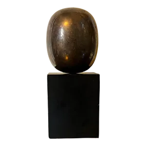 Modernist Silvered Bronze Super Egg Sculpture on Ebonized Wood Base by Skjode Skjern - 1985 Denmark
