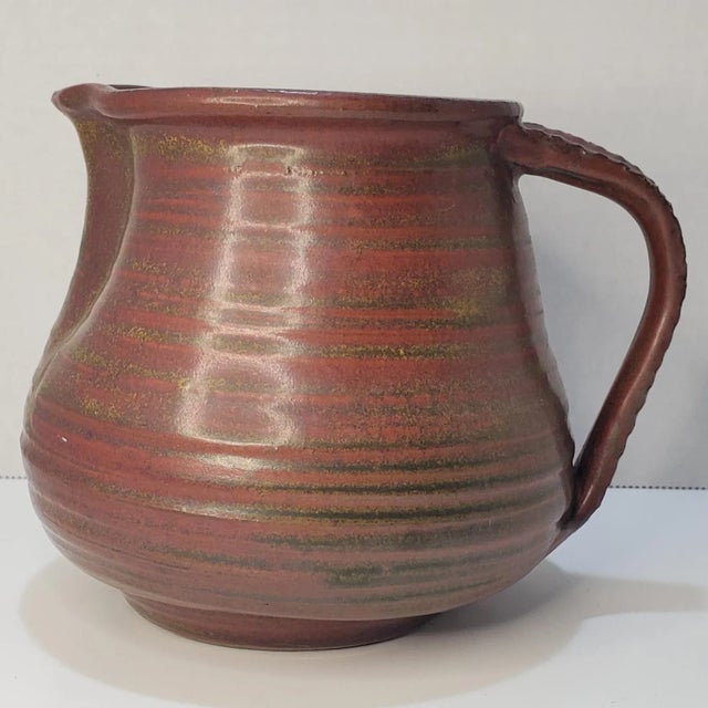 Rustic English Stoneware Pitcher With Gold and Burgundy Glaze For Sale - Image 4 of 11