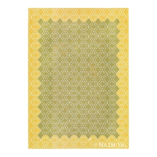 Nazmiyal Collection Green and Gold Mid Century Modern Scandinavian Rug For Sale