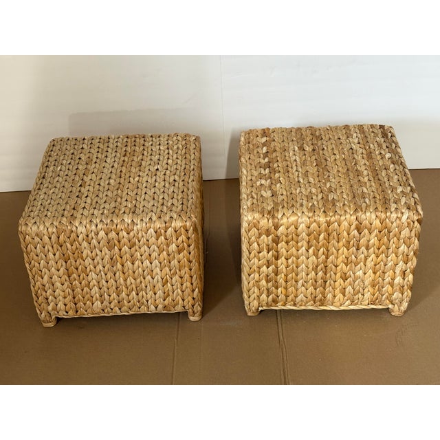 Wood Contemporary Organic Handwoven Jute Cube Poufs, Ottomans/Footstools - A Pair For Sale - Image 7 of 7