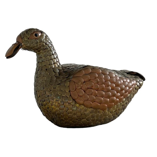 Sergio Bustamante Style Vintage Mixed Metal Brass Copper sitting Duck Sculpture. Fantastic centerpiece on large size table