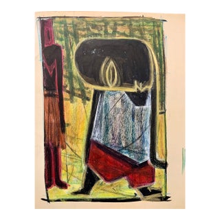 Oil Pastel and Gouache Painting, Figurative, Circa 1950s, 14x17 Nyc Artist For Sale
