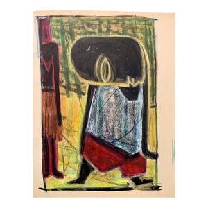 Oil Pastel and Gouache Painting, Figurative, Circa 1950s, 14x17 Nyc Artist