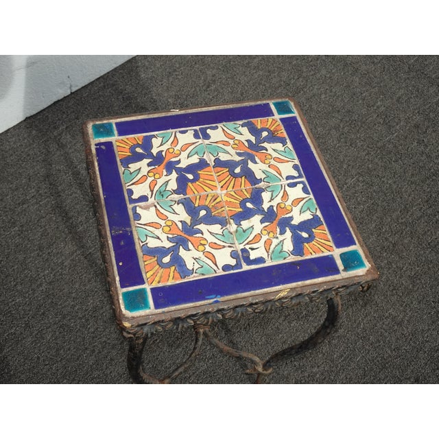 Vintage Spanish Revival Wrought Iron Side Table With Mosaic Tile Top For Sale - Image 9 of 12