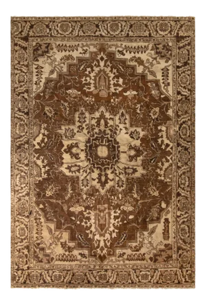 Hand-Knotted Antique Persian Heriz Rug in Beige-Brown Floral Medallion Pattern