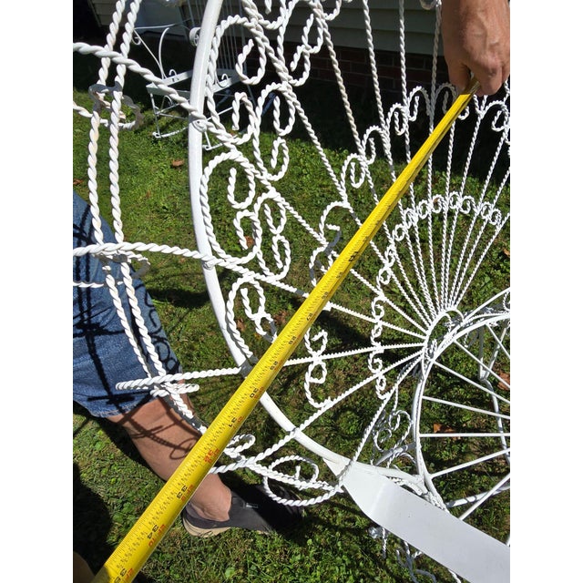 1920s Vintage White Salterini Style Wrought Iron Peacock Chair For Sale - Image 5 of 5