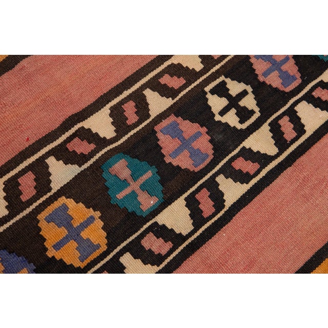 Textile 1960s Vintage Turkish Kilim Peach Handmade Tribal Wool Rug For Sale - Image 7 of 8