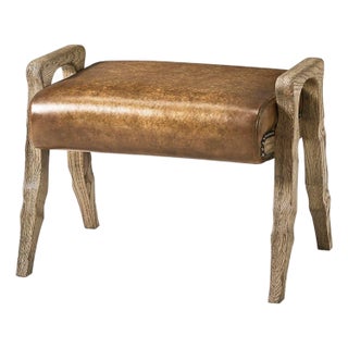 Rustic Western Leather Upholstered Footstool For Sale