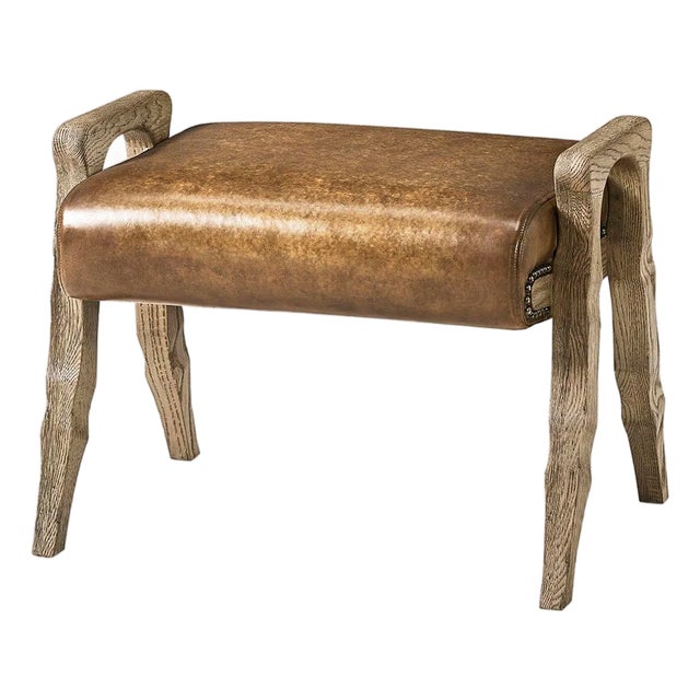 Rustic Western Leather Upholstered Footstool For Sale