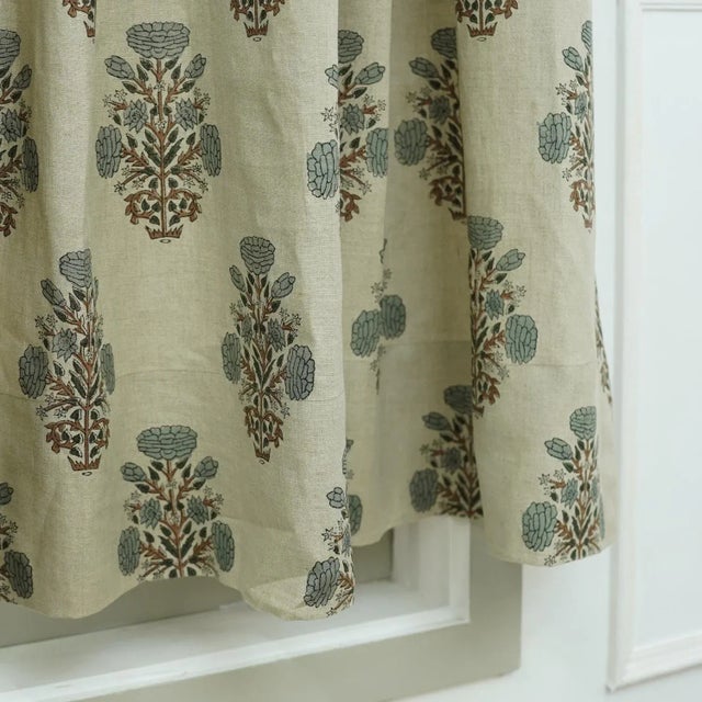 Art Deco Artisan Handcrafted Swadesh Block Print Triple Pleated Curtain Size--27"x63" For Sale - Image 3 of 7