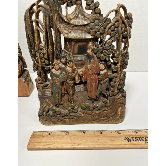 A Pair of Antique Late Qing Dynasty Chinese Handcarved Wood Bookends For Sale - Image 10 of 11