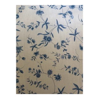 Bennison Chinese Paper - Mono Blue on Oyster Linen Fabric 3 3/8 Yards For Sale