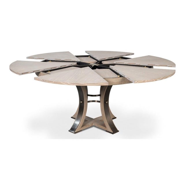 2020s Transitional Round Dining Table, Medium - Grey Oak With Hammered Iron Accents For Sale - Image 5 of 11