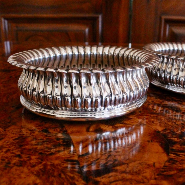 Pair of English Silver Plate Lotus Flower Wine Bottle Coasters For Sale - Image 4 of 9