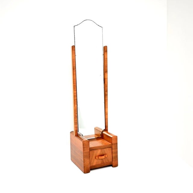 Art Deco Figured Walnut Cheval Floor Mirror, 1930s For Sale - Image 12 of 12