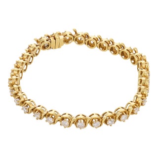 Vintage 3.50 Carat Diamond 18k Yellow Gold Tennis Bracelet For Sale