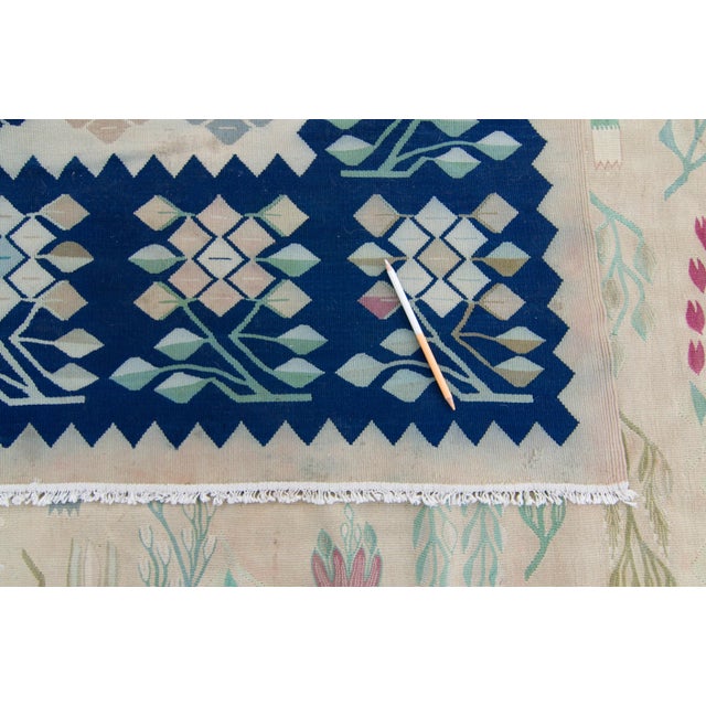 1950s Vintage Bessarabia Romanian Mansion Size Beige Plants Trees Hand-Woven Kilim Rug - 11’1” X 19’ For Sale - Image 10 of 10