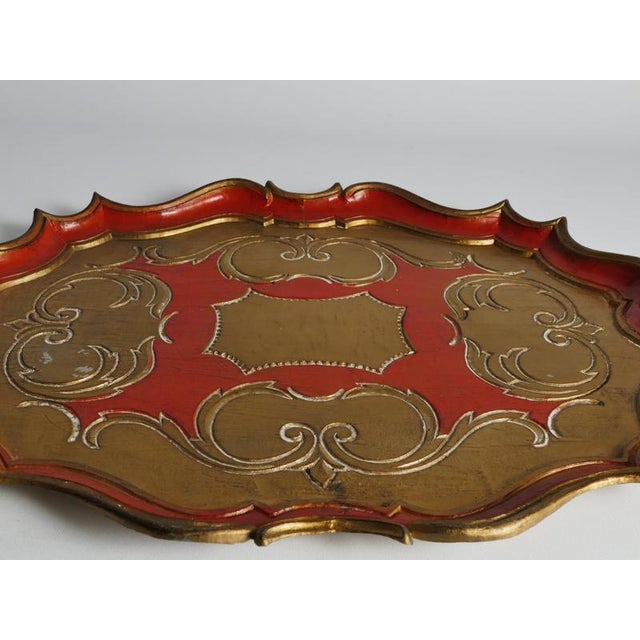 Mid-Century Florentine Rococo Style Scalloped Red Giltwood Tray, Italy, 1950s For Sale - Image 6 of 14