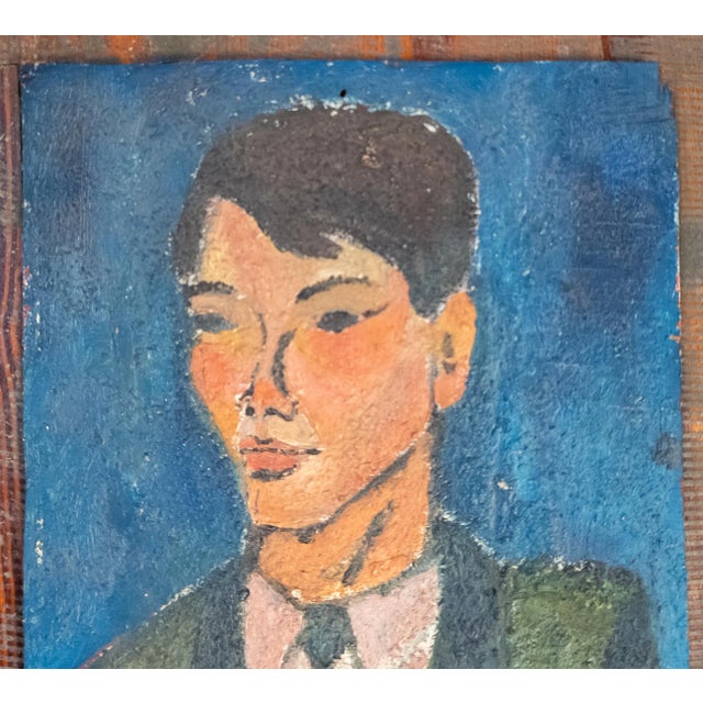 Mid-Century Modern Mid-Century Modern Modernist Portrait of a Man, Oil on Plywood For Sale - Image 3 of 6