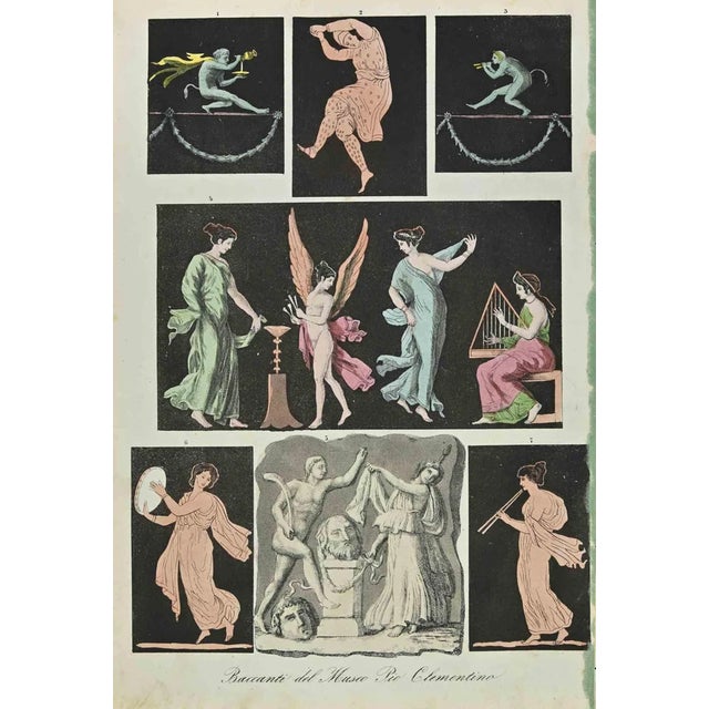 Bacchantes of the Pio Clementino Museum is a lithograph made by Auguste Wahlen in 1844. Hand colored. Good condition. At...