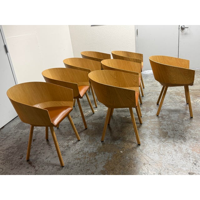 Stefan Diez for E15 Ch04 Houdini Oak + Leather Armchairs, Set of Eight For Sale - Image 4 of 12