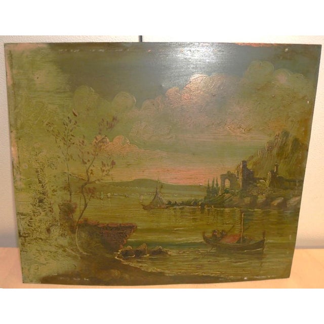 River Landscape, 1800s, Oil Painting on Copper, Framed For Sale - Image 4 of 15