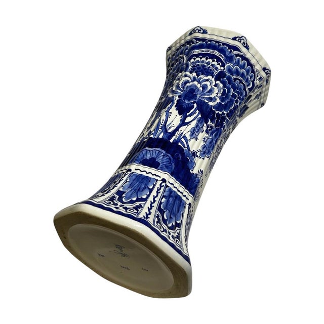 Large Vintage Hand-Painted Trumpet Vase by W.G. Andringa for Royal Delft, 1977 For Sale - Image 13 of 17