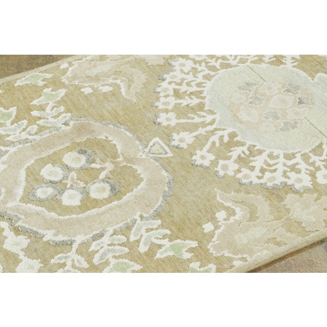 Rug & Kilim Contemporary Block Print Floral Natural Silk Runner by Rug & Kilim, India For Sale - Image 4 of 8