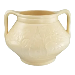Royal Winton Grimwades P6 Art Deco Two-Handled Urn, Matte Cream Relief Floral, England c.1930s