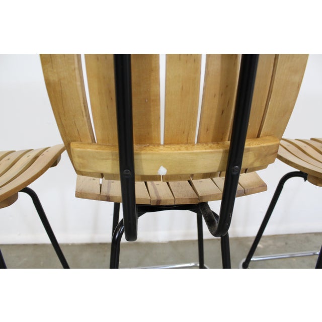 Set of 3 Mid-Century Danish Modern Arthur Umanoff Style Swivel Slat Bar Stools For Sale - Image 9 of 13
