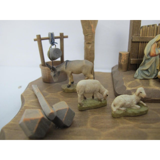 ANRI Anri Italy Hand Carved Wood Nativity Barn Stable Set Figures & Animals For Sale - Image 4 of 11